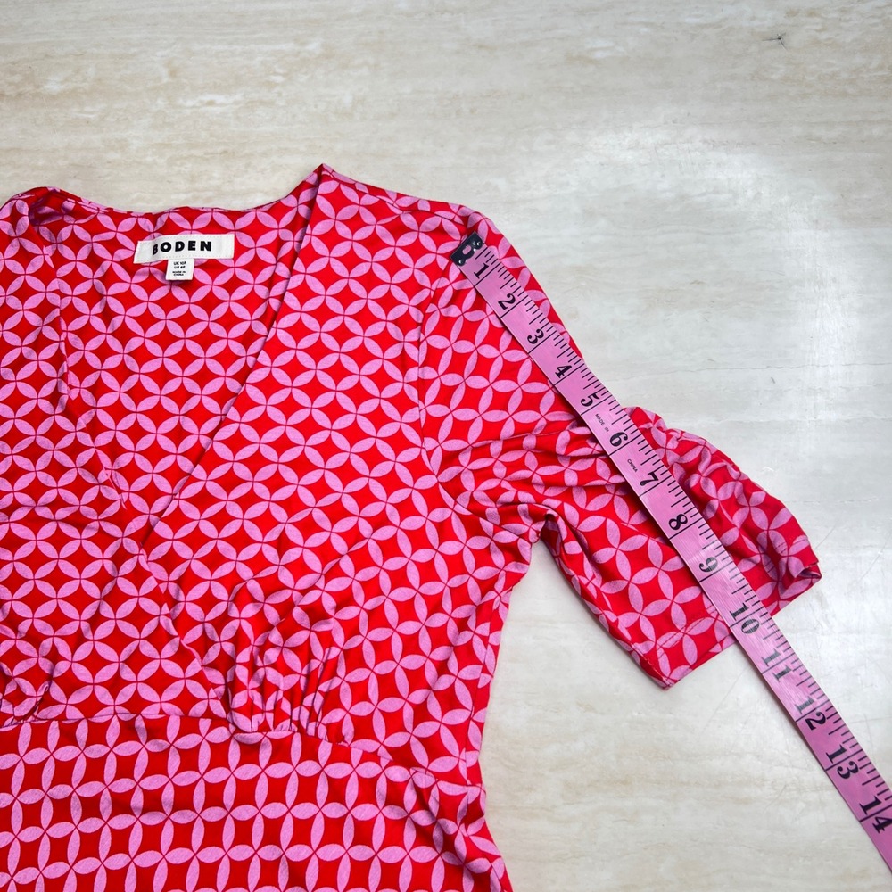 Boden Pink Red Geometric Maxi Dress V-Neck Jersey D0581 Womens 6P - Picture 8 of 10